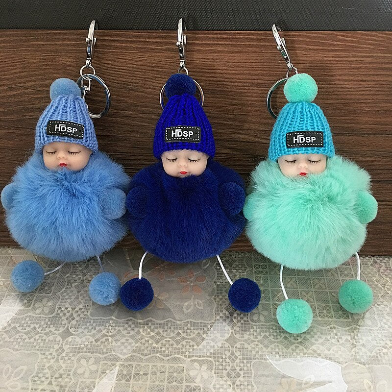 1PCS Cute Cartoon Doll Keychain Fur Ball Plush KeyChain Keyring Women Handbag Car Key Holder Bag Pendant Toys for Kids