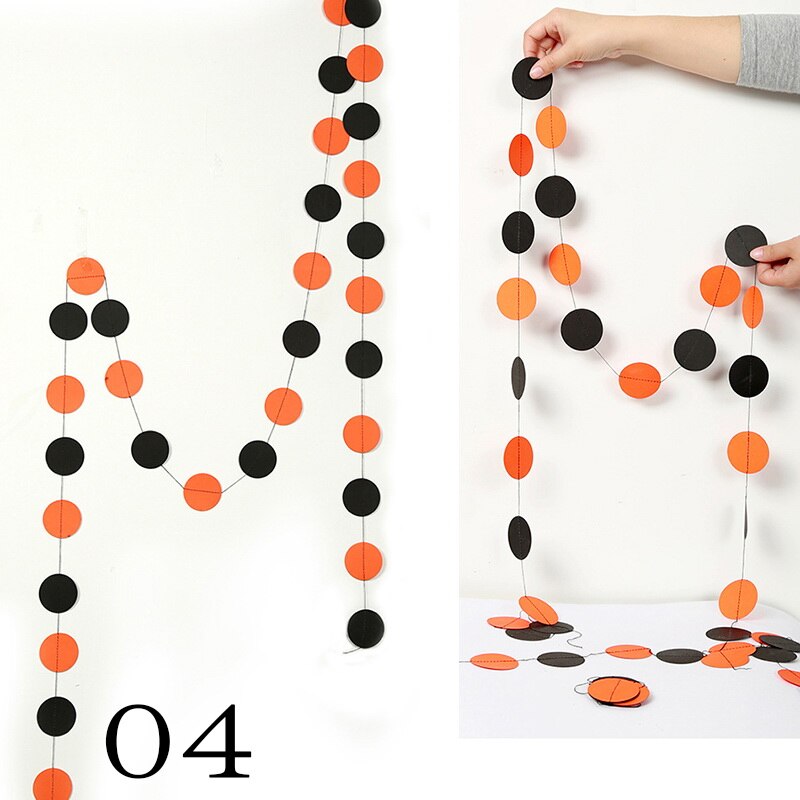 4M Orange/Black Paper Hanging Flag Halloween Decoration Prop Round Spider Pumpkin Bat Bunting Banners Halloween Party Supplies