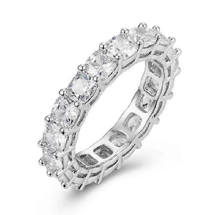 925 SILVER PAVE SETTING FULL SQUARE Simulated Diamond CZ ETERNITY BAND ENGAGEMENT WEDDING Stone Rings Size 5,6,7,8,9,10,11,12