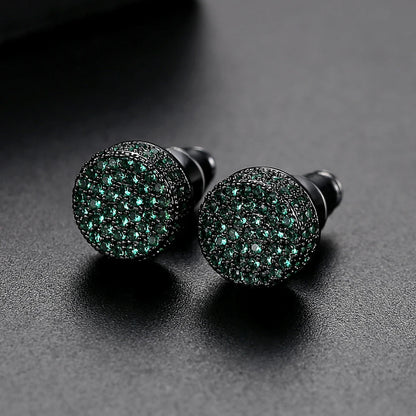 LUOTEEMI Elegant Small Hip Hop Round Stud Earrings for Women Korean Style AAA Black/White Cubic Zircon Fashion Jewelry for Men