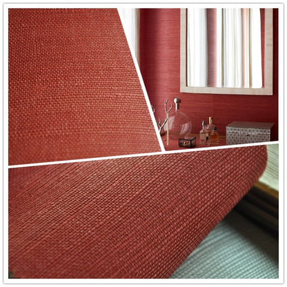 2017 New Red Natural Texture Sisal Wallpaper for Home Decoration Hotel Room Wall