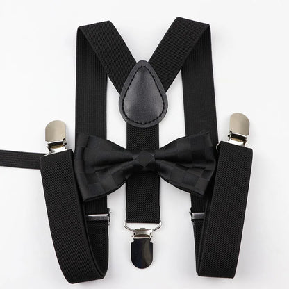 Cartoon Children Belt Bowtie Set Baby Boys Suspenders Polyester Y-Back Braces Two Colors Bow Tie Adjustable Elastic Kids