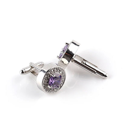 Luxury Cufflinks for Mens and Women Zircon White Purple Crystal Clear Cuff Button High Quality for Groom Wedding