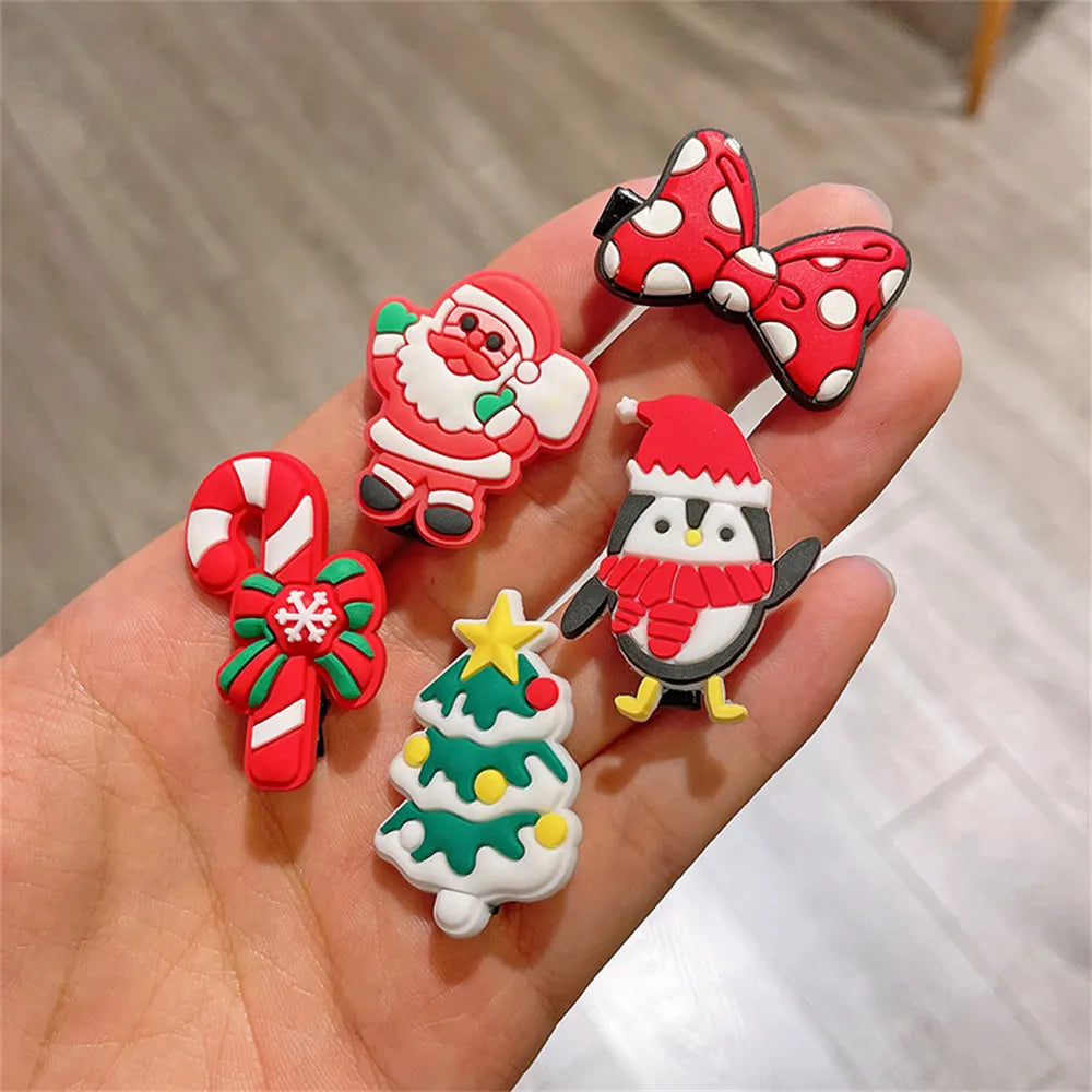 10pcs Cute Christmas Hair Clips Set Classic Xmas Tree Santa Claus Reindeer Pattern Alligator Pins for Baby Girls Bangs Barrettes