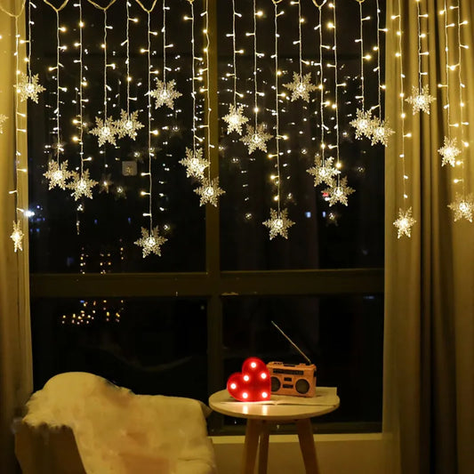 3.2M Christmas Snowflakes LED String Lights Flashing Fairy Curtain Lights Waterp