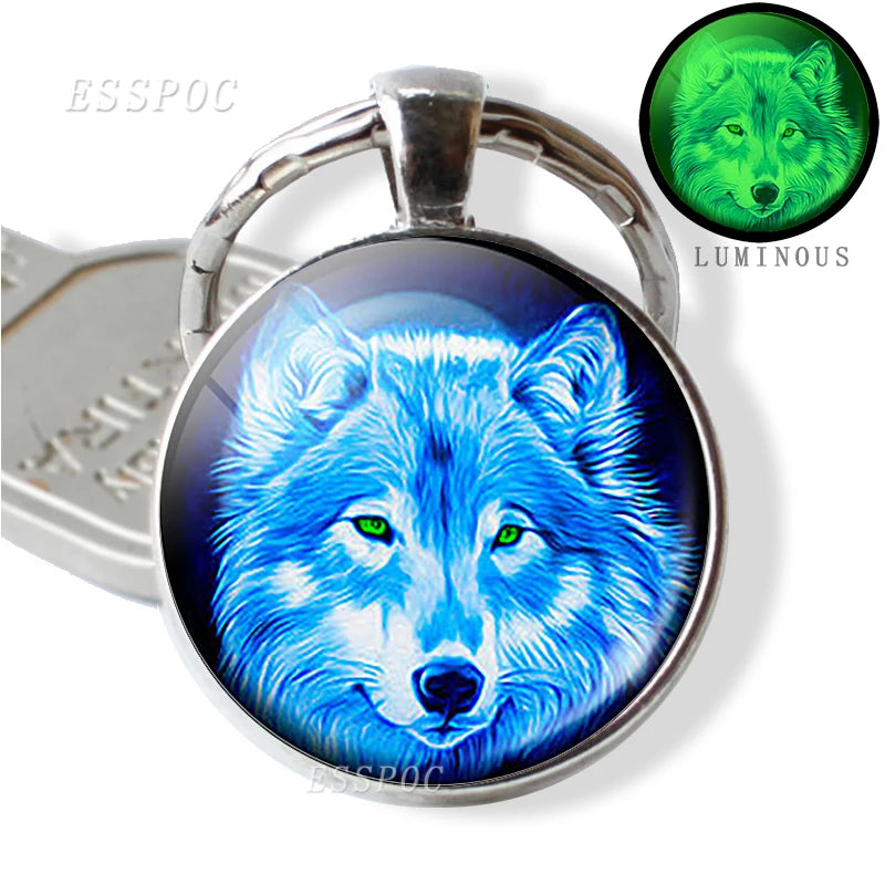 Glow in the Dark Wolf Key Chain Key Rings Holder Luminous Wolf Head Keychain Men Jewelry