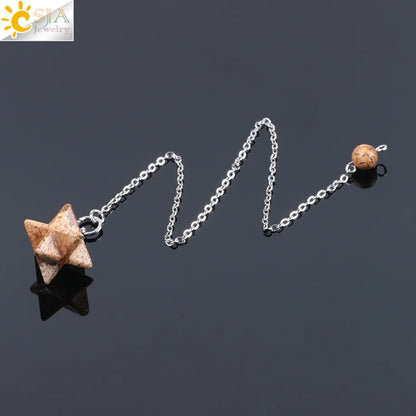 CSJA Natural Gem Stones Merkabah Pendulums for Dowsing Divination Wicca Chakra Reiki Pink Crystal Lapis Lazuli Onyx Pendant F055