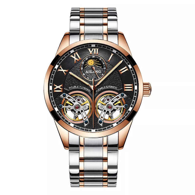AILANG Original Design Men's Double Flywheel Automatic Mechanical Watch Fashion Leisure Business Luxury Clock
