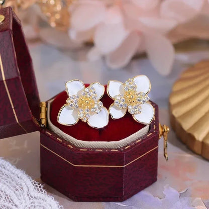 Korean Jewelry Fresh Cute Hook Drop Oil Flower Stud Earrings Crystal Earring for Women