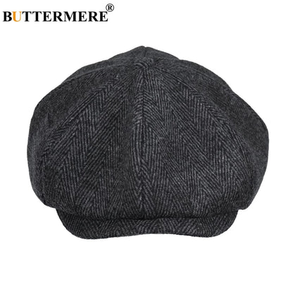 BUTTERMERE Newsboys Beret Herringbone Men Flat Caps Wool Casual Winter Tweed Female England Style Classic Octagonal Hats and Cap