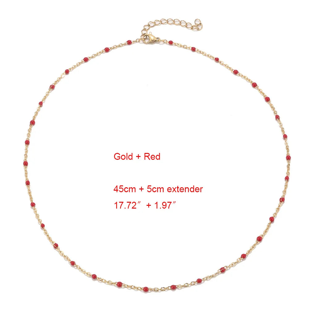 1pcs Stainless Steel Gold/Silver Color Choker Necklace Enamel Satellite Beaded Cable Ball Chain Choker Womens Necklaces
