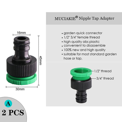 MUCIAKIE Variety Style Garden Tap 1/2" 3/4" Male Female Thread Nipple Joint 1/4" Hose Quick Connector Irrigation Water Splitters