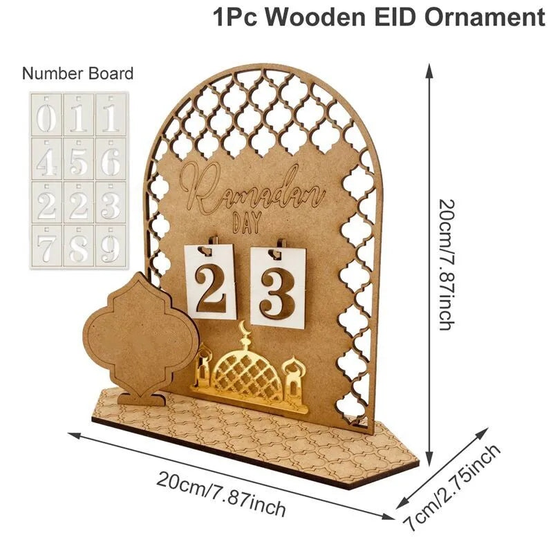 Ramadan Countdown Calendar Eid Mubarak Wooden Ornament 2024 Ramadan Decoration for Home Islam Muslim Party Decor Ramadan Kareem