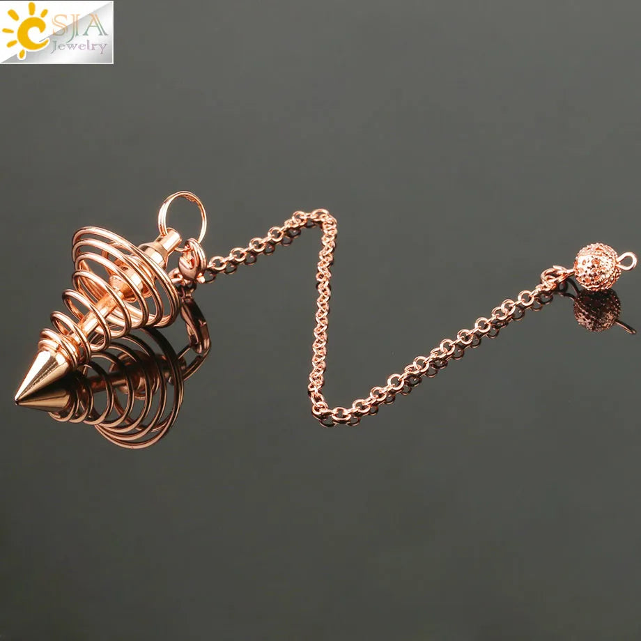 Metal Pendulum Pendulos Radiestesia Pendulums for Dowsing Divination Spiral Cone Antique Gold Color Silver Color Reiki G163