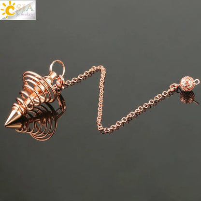 Metal Pendulum Pendulos Radiestesia Pendulums for Dowsing Divination Spiral Cone Antique Gold Color Silver Color Reiki G163