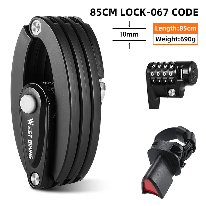 WEST BIKING Foldable Bicycle Lock MTB Road Bike Hamburg Lock High Security Anti-Theft Electric Scooter E-Bike Cycling Chain Lock