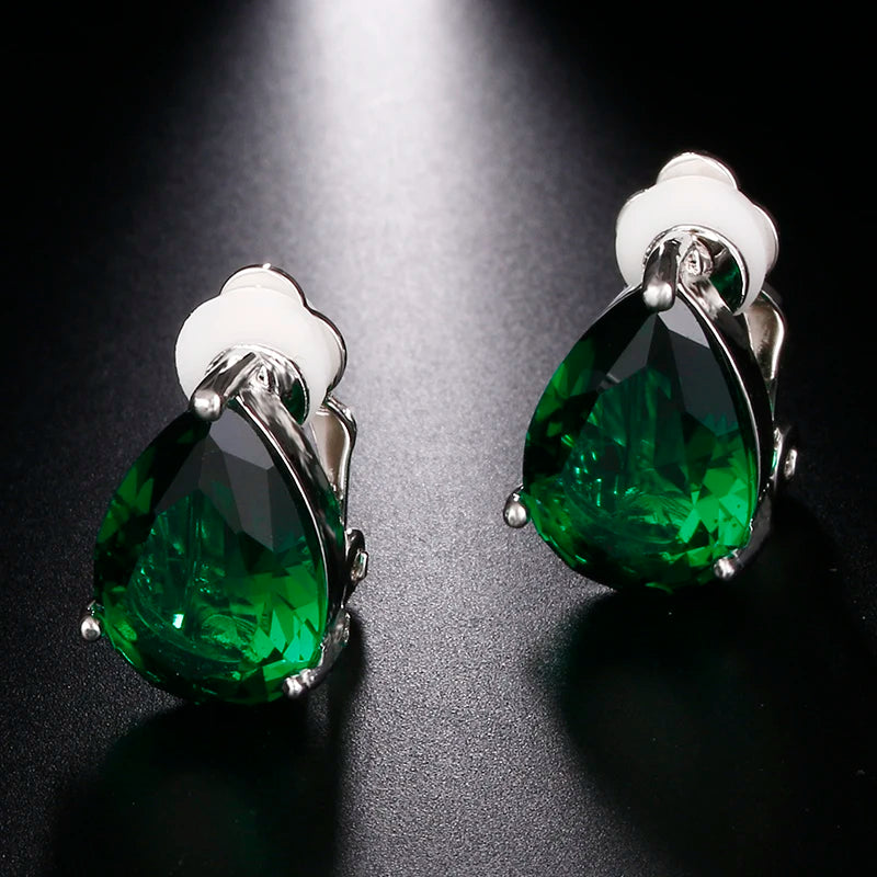Water Drop Cubic Zirconia Clip Earrings With Elegant Blue Stone Earrings for Punk Girl Party Pendientes Mujer Moda