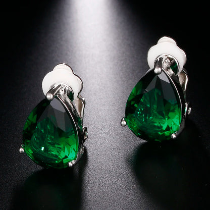 Water Drop Cubic Zirconia Clip Earrings With Elegant Blue Stone Earrings for Punk Girl Party Pendientes Mujer Moda