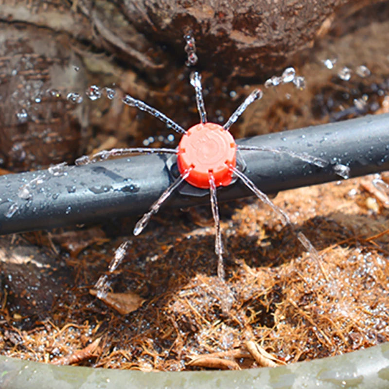 50 Pcs Adjustable Dripper Red Micro Drip Irrigation Watering Anti-Clogging Emitter Garden Supplies for 1/4 Inch Hose