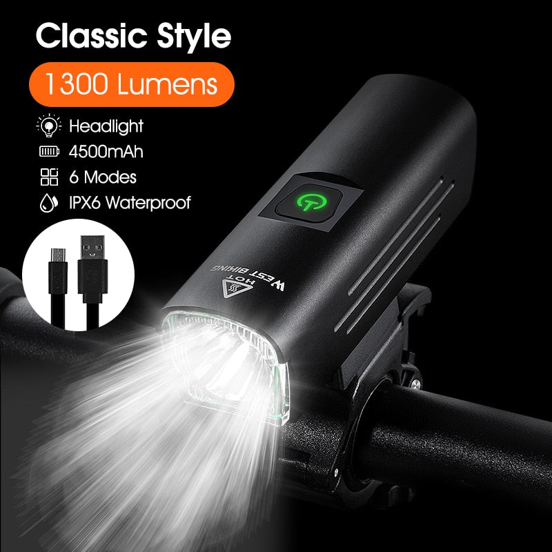 WEST BIKING Bike Front Light Induction Bicycle Bright Light USB Charging Flashlight Cycling Waterproof Torch Bike Headlight