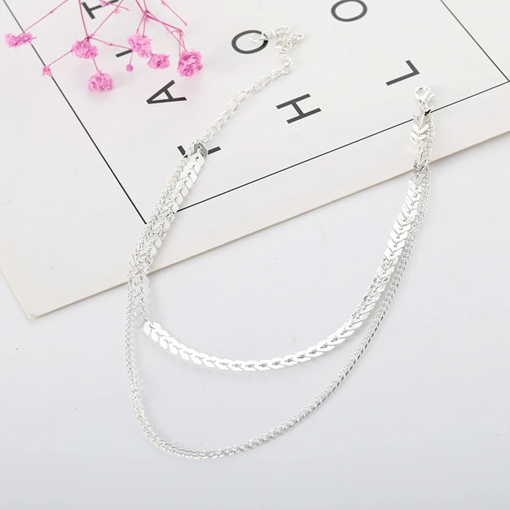 2024 New Chain Choker Two Layers Necklaces Fishbone Airplane Shape Gold Color Necklace Flat Chain Jewelry