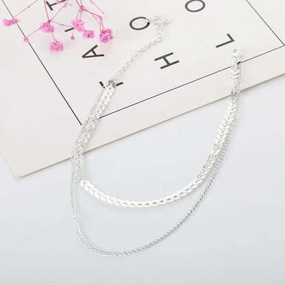 2024 New Chain Choker Two Layers Necklaces Fishbone Airplane Shape Gold Color Necklace Flat Chain Jewelry