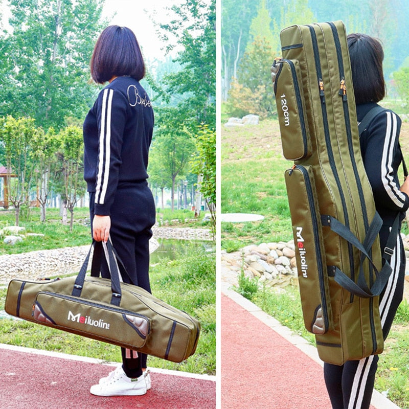 Oxford Fishing Bag Thicken 2/3 Layers 120cm Portable Fishing Tackle Bag Folding Fishing Rod Handbag Big Capacity Backpack XA115G