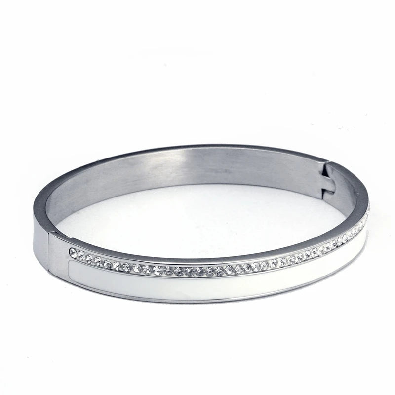 Beauty Stainless Steel Ceramic Resin Women Bracelets Luxury Ladies Crystal Charm Cuff Bangles Wedding Jewelry