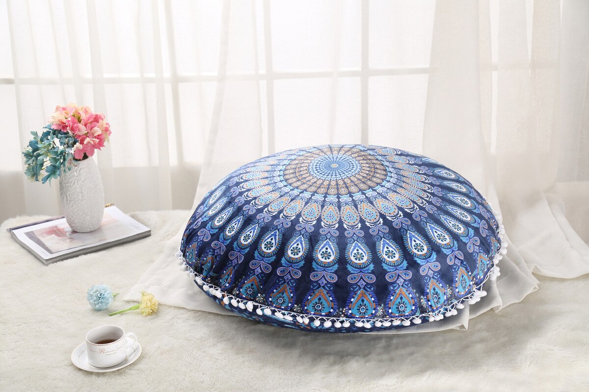 Colorful Mandala Floor Pillows Ottoman Round Bohemian Meditation Cushion Pillow Pouf48