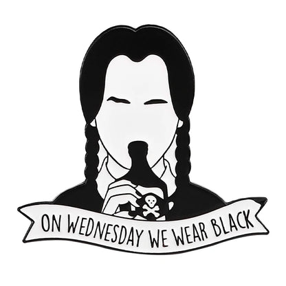 Adams Family Brooch I Am Smiling Wednesday Enamel Pin Hard Lapel Pins Figure Girl Broche Jewelry Accessories Punk Fun