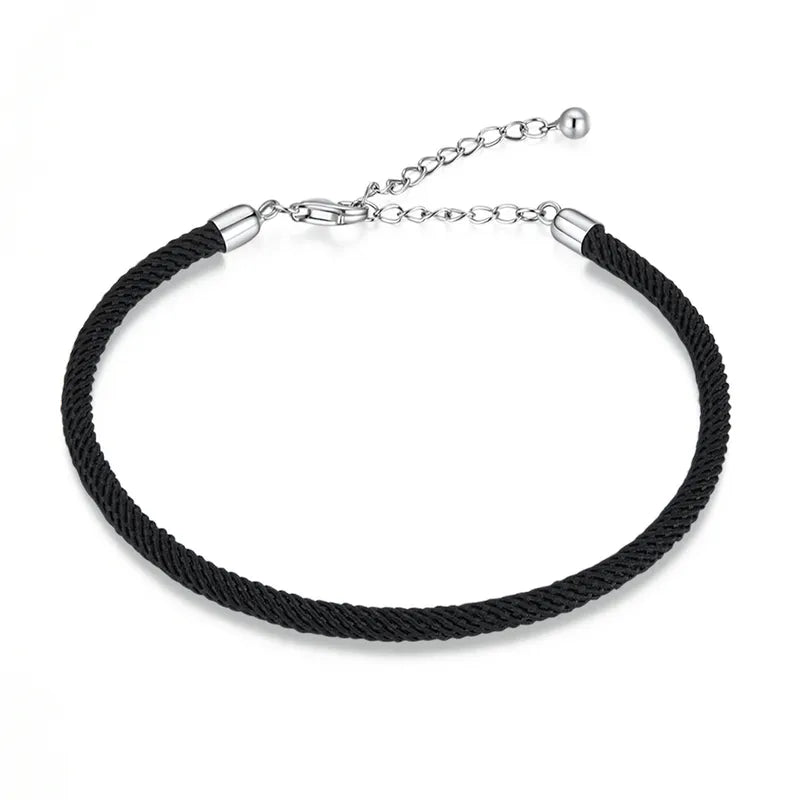 WOSTU 100% Real 925 Sterling Silver Red Black Gray White Rope Bracelet Classic Lucky Bangle Fit Beads Charms DIY Jewelry Making