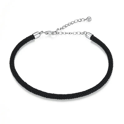 WOSTU 100% Real 925 Sterling Silver Red Black Gray White Rope Bracelet Classic Lucky Bangle Fit Beads Charms DIY Jewelry Making