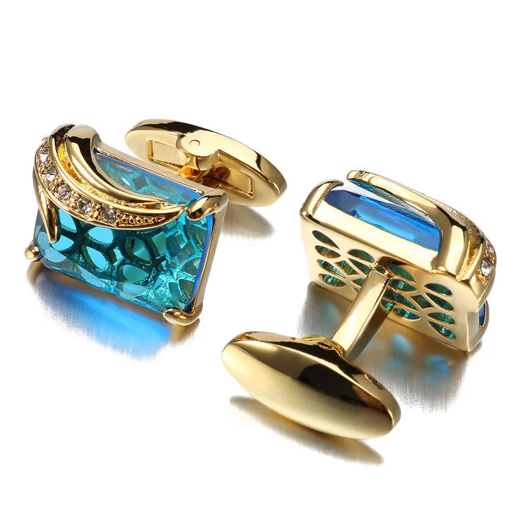 Low-Key Luxury Blue Glass Cufflinks for Mens Lepton Brand High Quality Square Crystal Cufflinks Shirt Cuff Links Relojes Gemelos