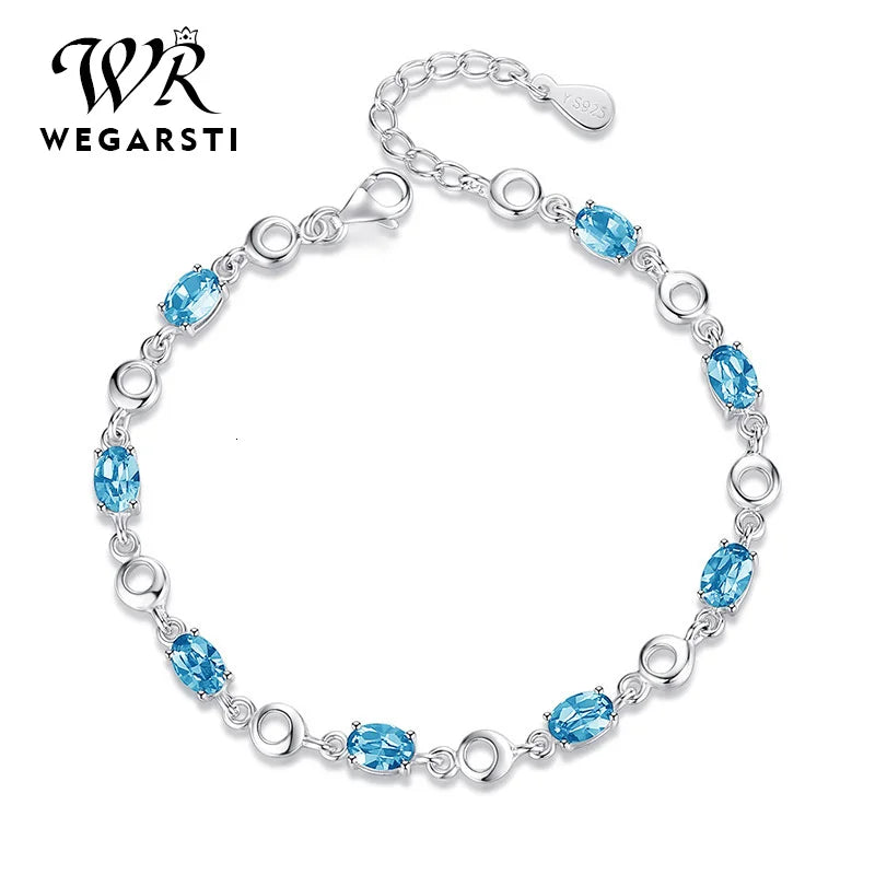 WEGARASTI Silver 925 Jewelry Topaz Bracelets for Female Real 925 Sterling Silver Gemstone Bracelet Classic Jewellery
