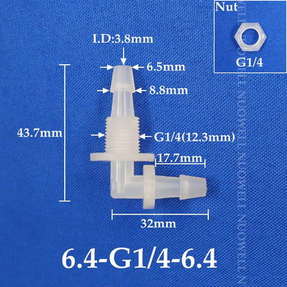5~200pcs M6 M8 G1/8~g1/2 Thread to 2-12mm PP Bulkhead Union Elbow Connectors Hex Nut Aquarium Fish Tank Air Pump Hose Connector