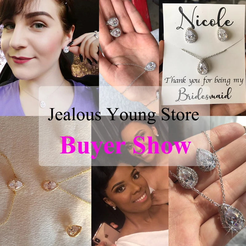 Nigerian Water Drop Cubic Zirconia Wedding Jewelry Sets Inlay Luxury Crystal Bridal Jewelry Set for Bridesmaids AS099
