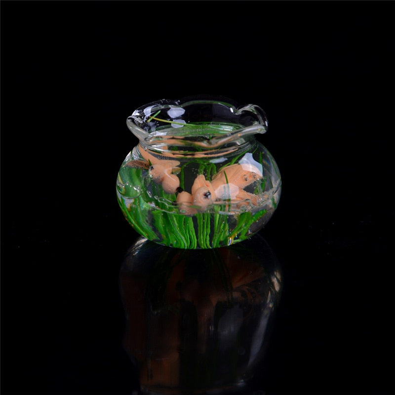 1PCS 1:12 Pet a Glass Bowl for Fish Tank Pole Nets Dollhouse Miniature 1/12 Doll House Decor Accessories
