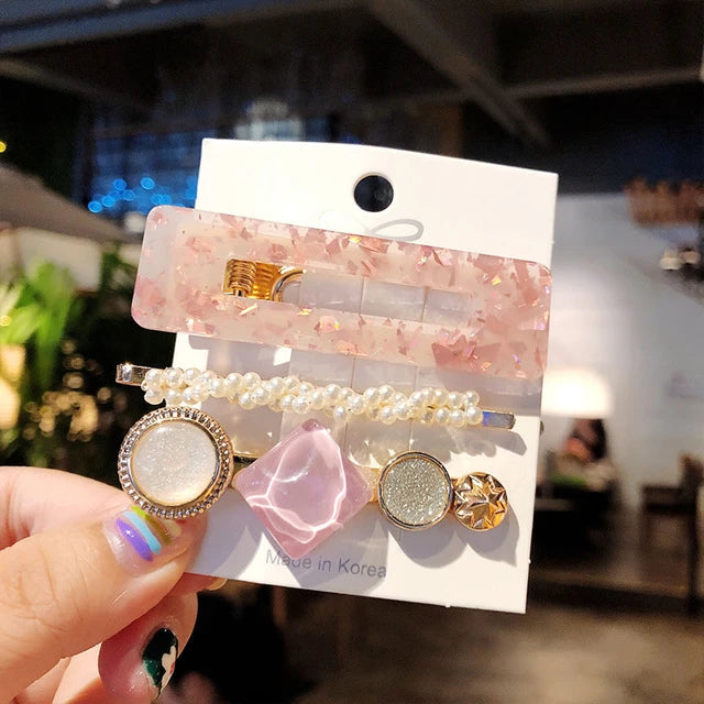 Hair Clips for Women Headband Hairpins Barrettes Pearl Geometric Girls Hairgrips Fashion Hair Jewelry Accessories 3pcs/Set