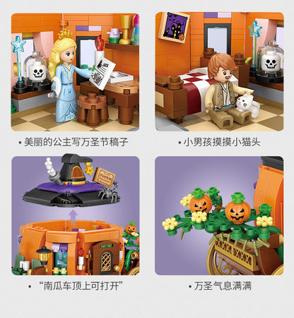 LOZ Mini Blocks Halloween MOC Hut House Pumpkin uCarriage Happy Halloween Learning I-Interactive Assemble Toys Brinquedos