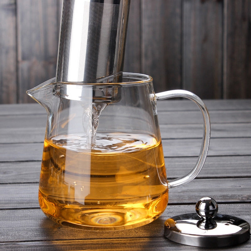 5Sizes Good Clear Borosilicate Glass Teapot With 304 Stainless Steel Infuser Strainer Heat Coffee Tea Pot Tool Kettle Set
