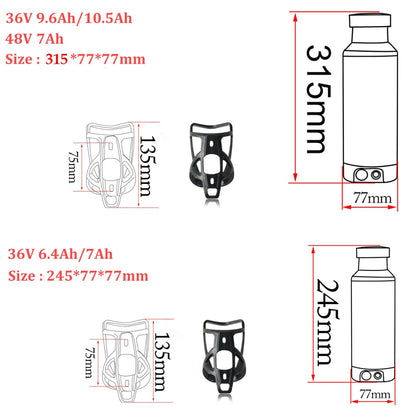 Bottle eBike Battery Pack 36V 10.5Ah 48V 7Ah With Branded San-Yo L-G Li-Ion Cell Bafang TSDZ2 750W 500W 350W 250W Mini Batteries