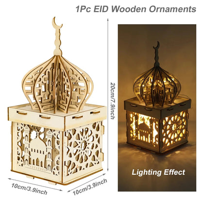 Wooden Palace Ornament Ramadan Decoration for Home 2024 Aid Eid Mubarak Ramadan Kareem Islamic Muslim Festival Party Decor