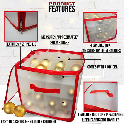 64 Baubles Storage Box Christmas Xmas Tree Decorations Organiser Christmas Balls Storage Organizer Bauble Storage Divider