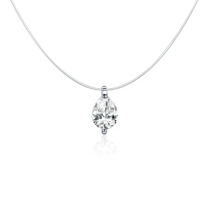 Bamoer Silver Invisible Chain Necklaces Pendants Rhinestone Choker Necklaces Transparent Fishing Line Collier Femme SCN332