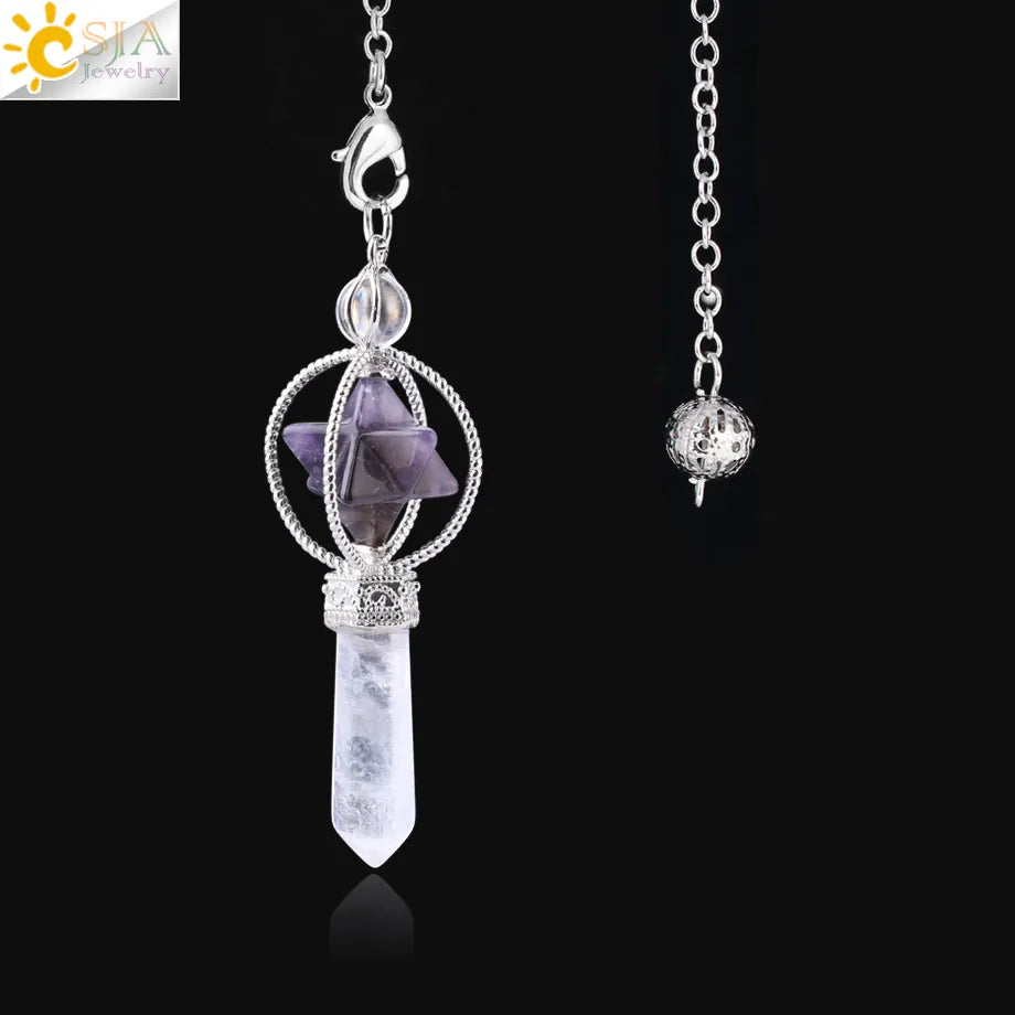CSJA Merkaba Dowsing Pendulum Quartz Natural Stone Crystal Reiki Healing Pendule Pendant Pendulums Radiesthesia Pendulos F770