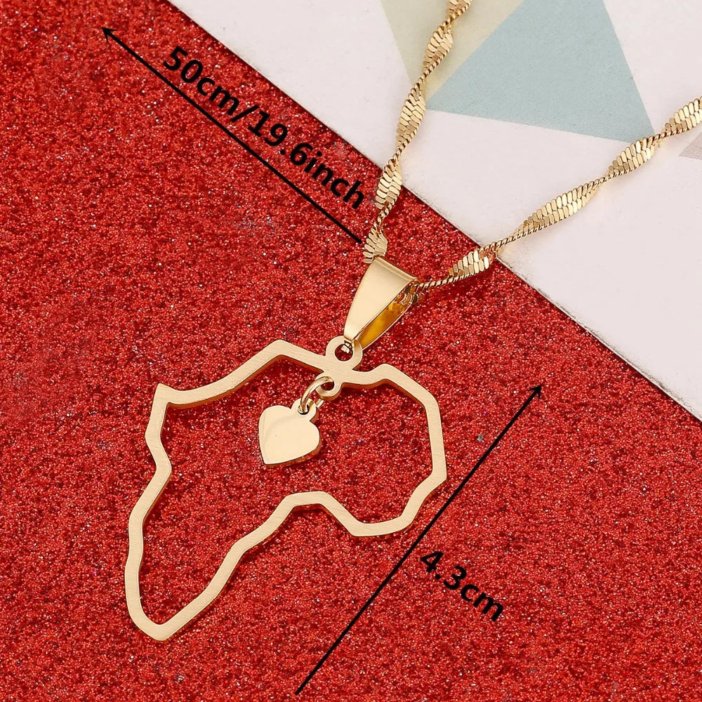 Africa Map Pendant Necklaces Heart African of Maps Jewelry Charms Gold Color Heart Map