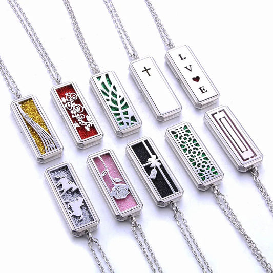 New Square Aromatherapy Necklace Stainless Steel Open Perfume Locket Essential Oils Diffuser Necklace Aroma Jewelry