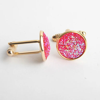 Simple Luxury Colorful Drusy Stone Cufflinks for Men Women Round Rhinestone Cuff Links Novelty Shirt Sleeve Buttons Accessories