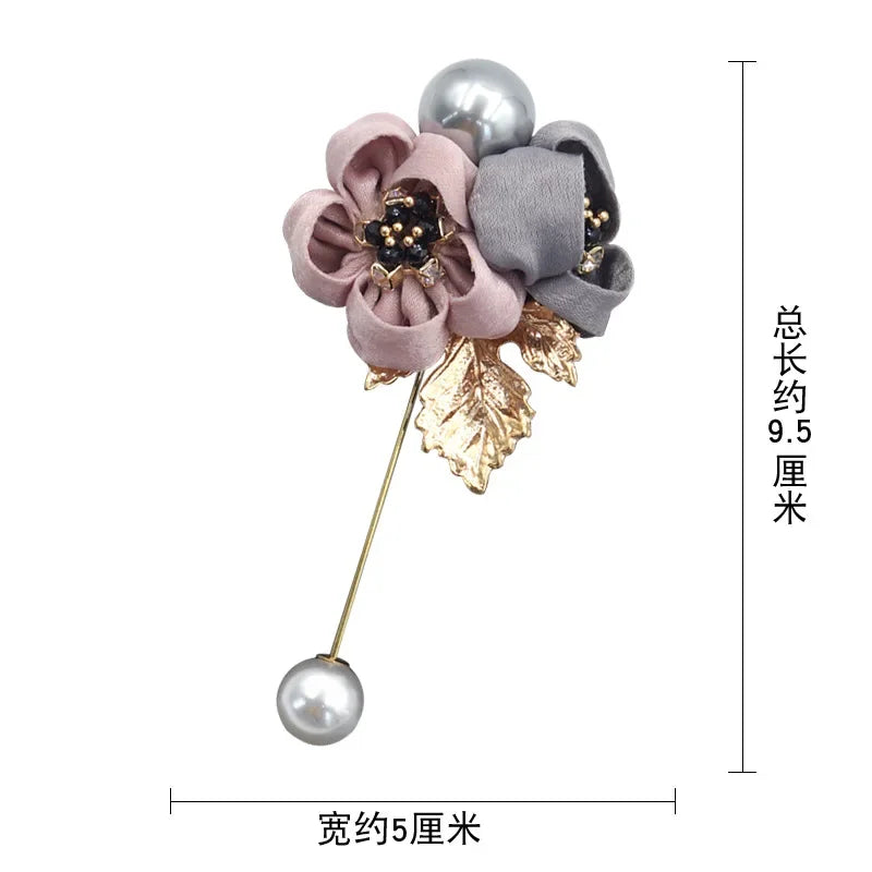 I-Remiel Ladies Cloth Art Pearl Fabric Flower Brooch Pin Cardigan Shirt Shawl Pin Professional Coat Badge Jewelry Accessories