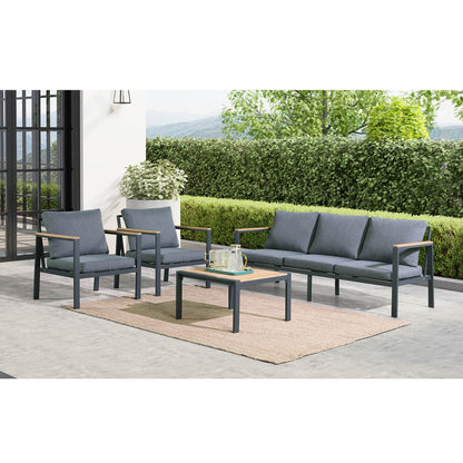 Rossio Outdoor 4 Piece Conversation Set, Matte Charcoal Aluminum Frame, Waterproof Fabric Cover